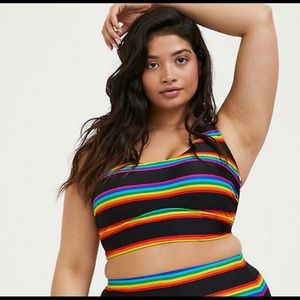 Torrid BLACK RAINBOW STRIPE WIRELESS SWIM TOP